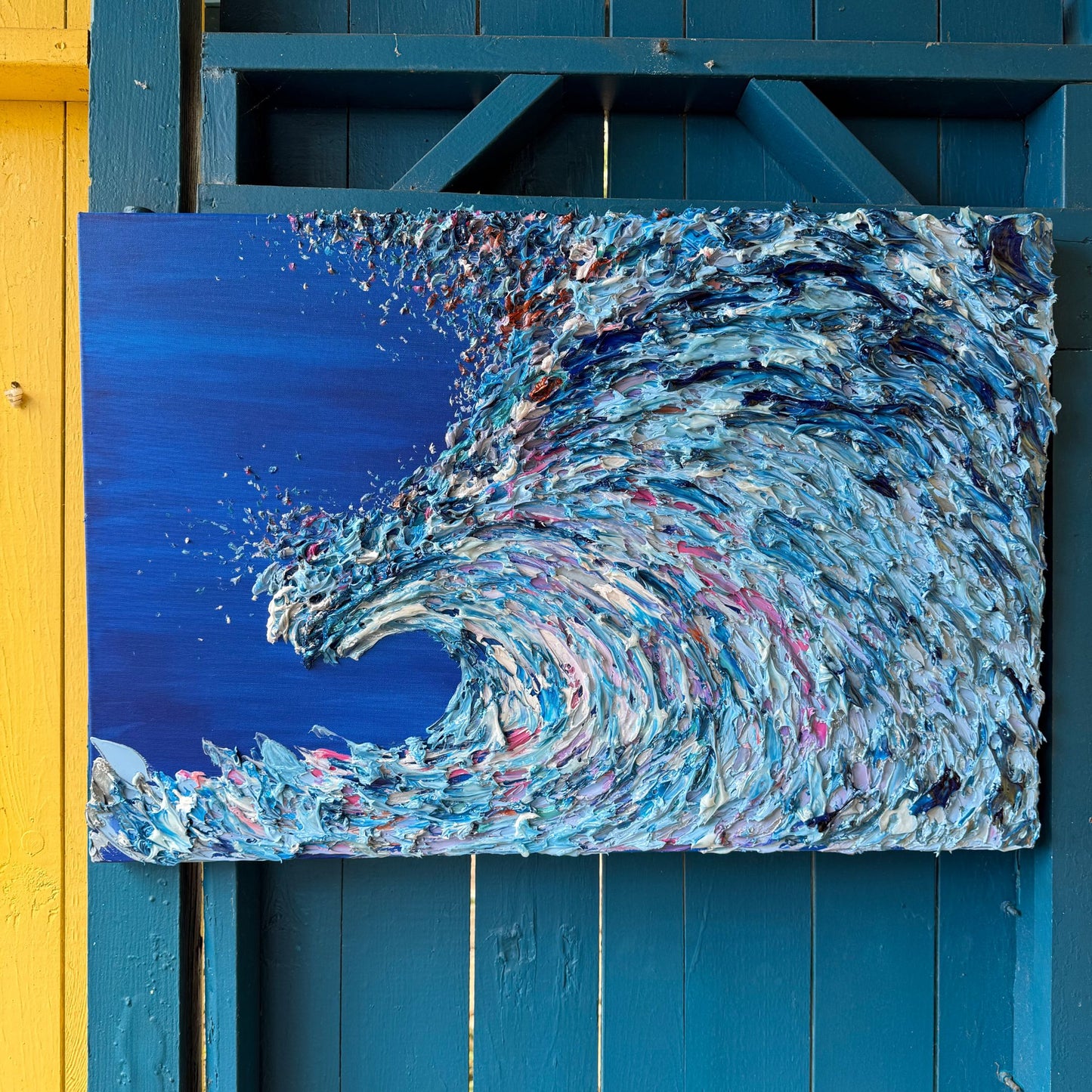 blue wave, textured art, spiritual art, surf art