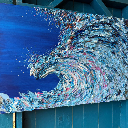 blue wave, textured art, spiritual art, surf art