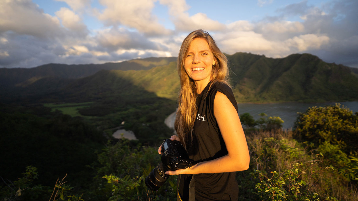 Monika Kupiec wearing women's signature feel. tee in Hawaii