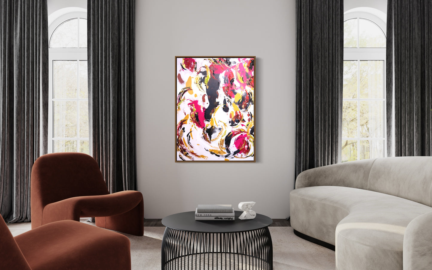 pele, pele goddess painting, hawaii art, magenta, gold art, abstract painting, hawaii abstract, abstract volcano energy, energy art