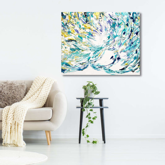 ocean art abstract, ocean abstract, healing art, blue abstract art, yellow home decor, meditation tools, meditation art, chakra art