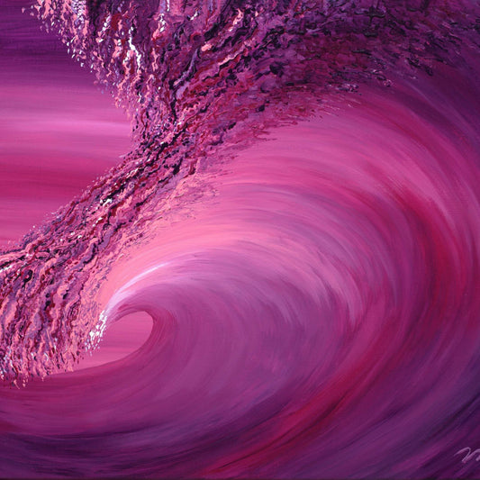 pink aesthetic ocean wave, pink ocean, beach house decor, surf art