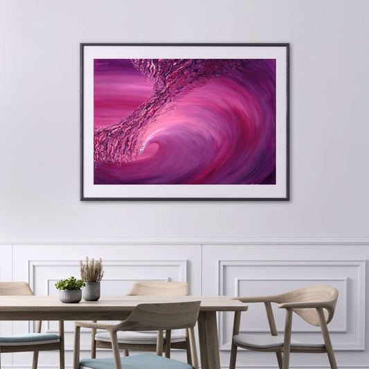 pink aesthetic ocean wave, pink ocean, beach house decor, surf art