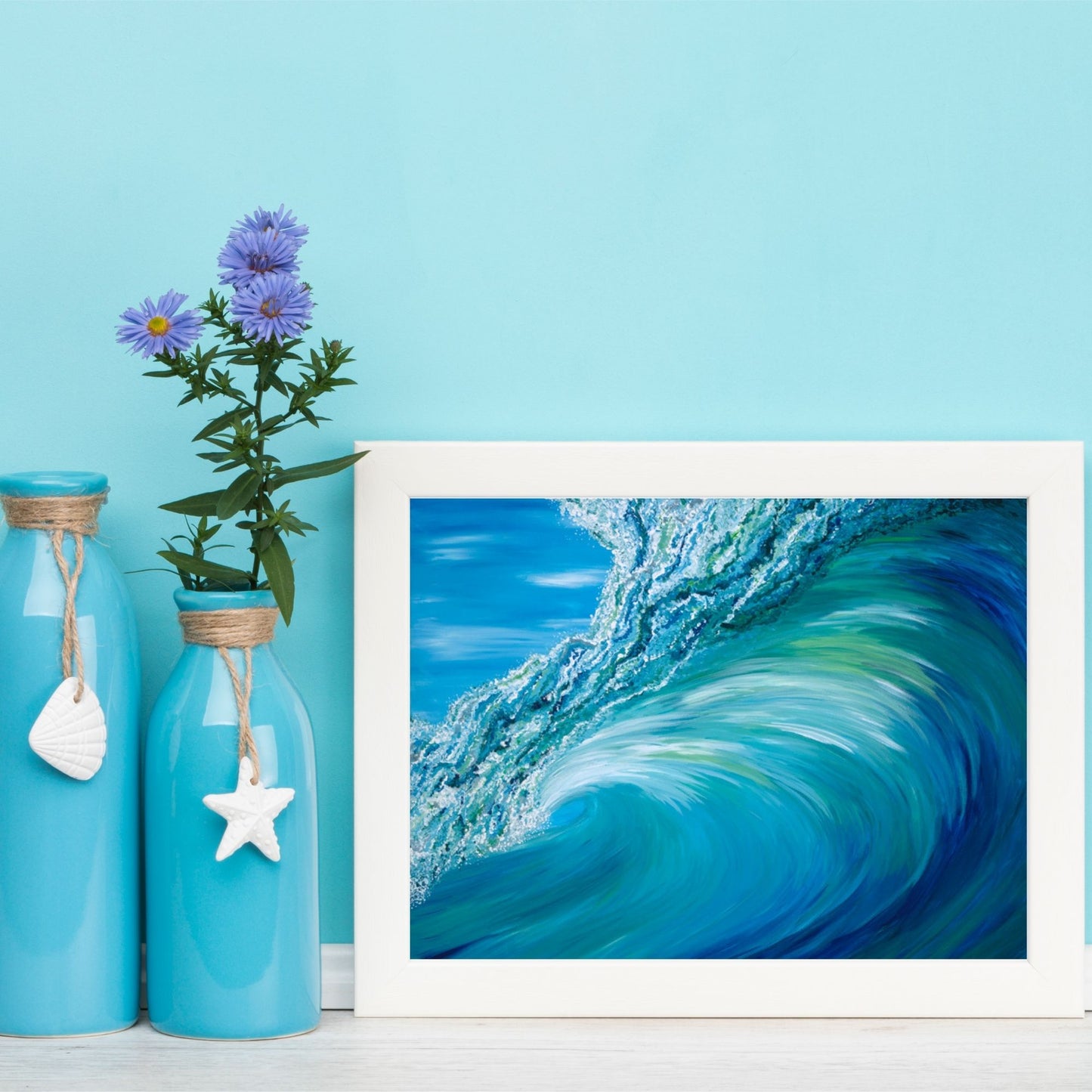 blue ocean wave signature Pipeline wave painting, blue ocean, hawaii art, surf art, art prints made in hawaii