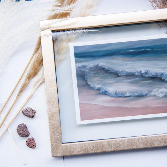 coastal art print in gold glass frame