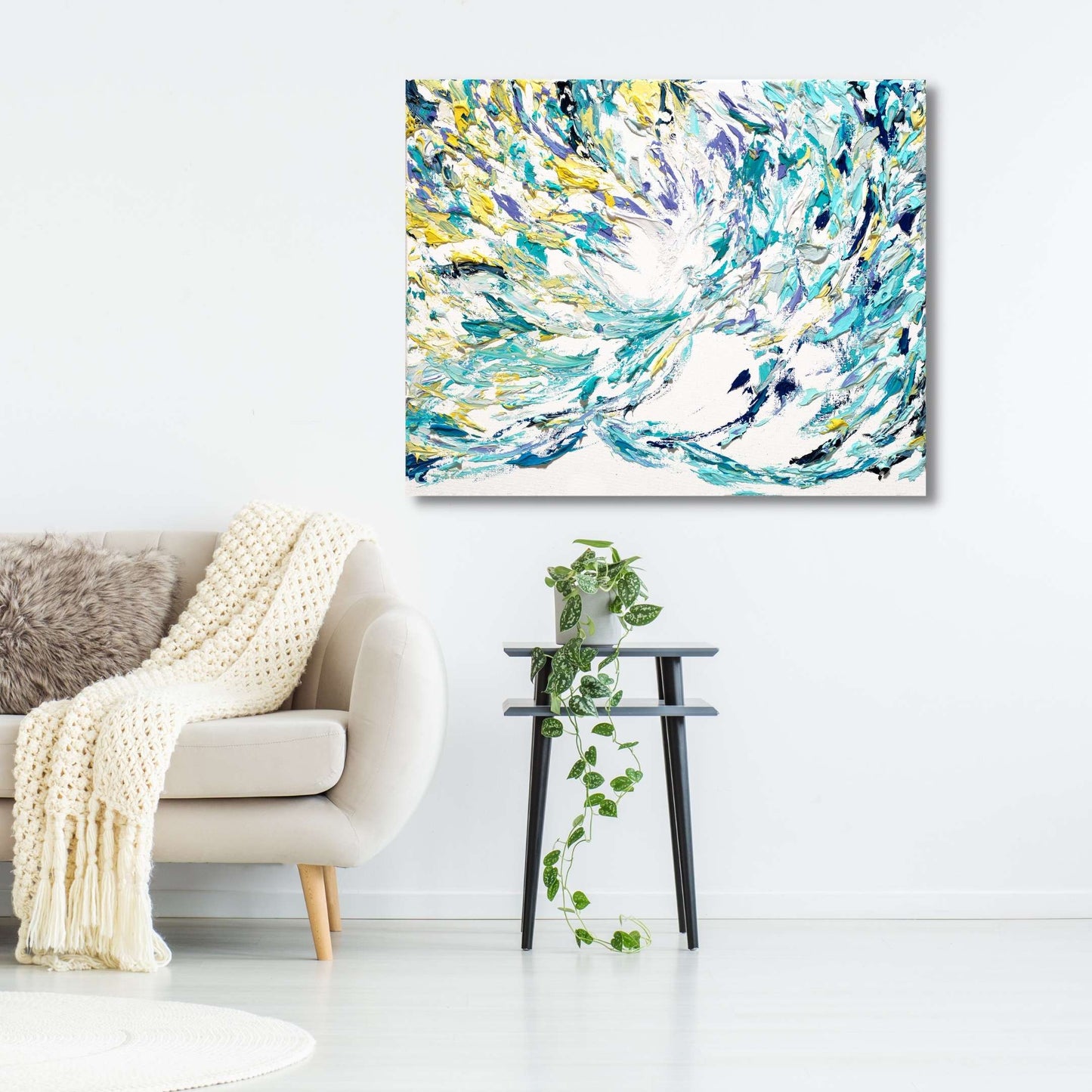 ocean art abstract, ocean abstract, healing art, blue abstract art, yellow home decor, meditation tools, meditation art, chakra art