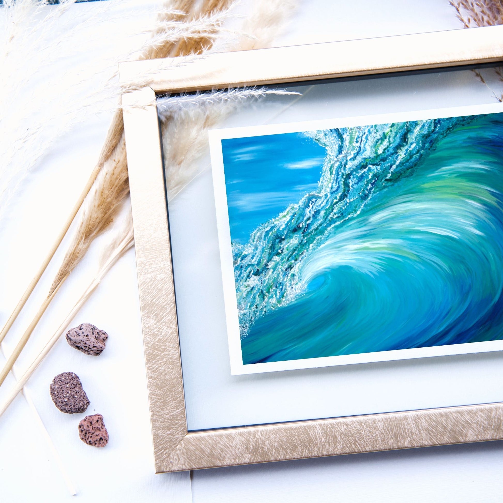 blue ocean wave signature Pipeline wave painting, blue ocean, hawaii art, surf art, art prints made in hawaii