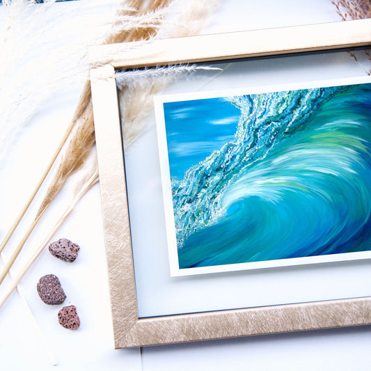 blue ocean wave signature Pipeline wave painting, blue ocean, hawaii art, surf art, art prints made in hawaii