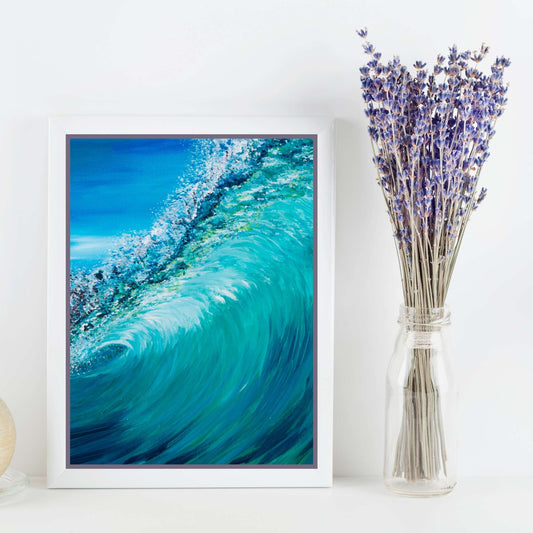 Blue ocean, blue wave, wave art print, hawaii art print, ocean waves