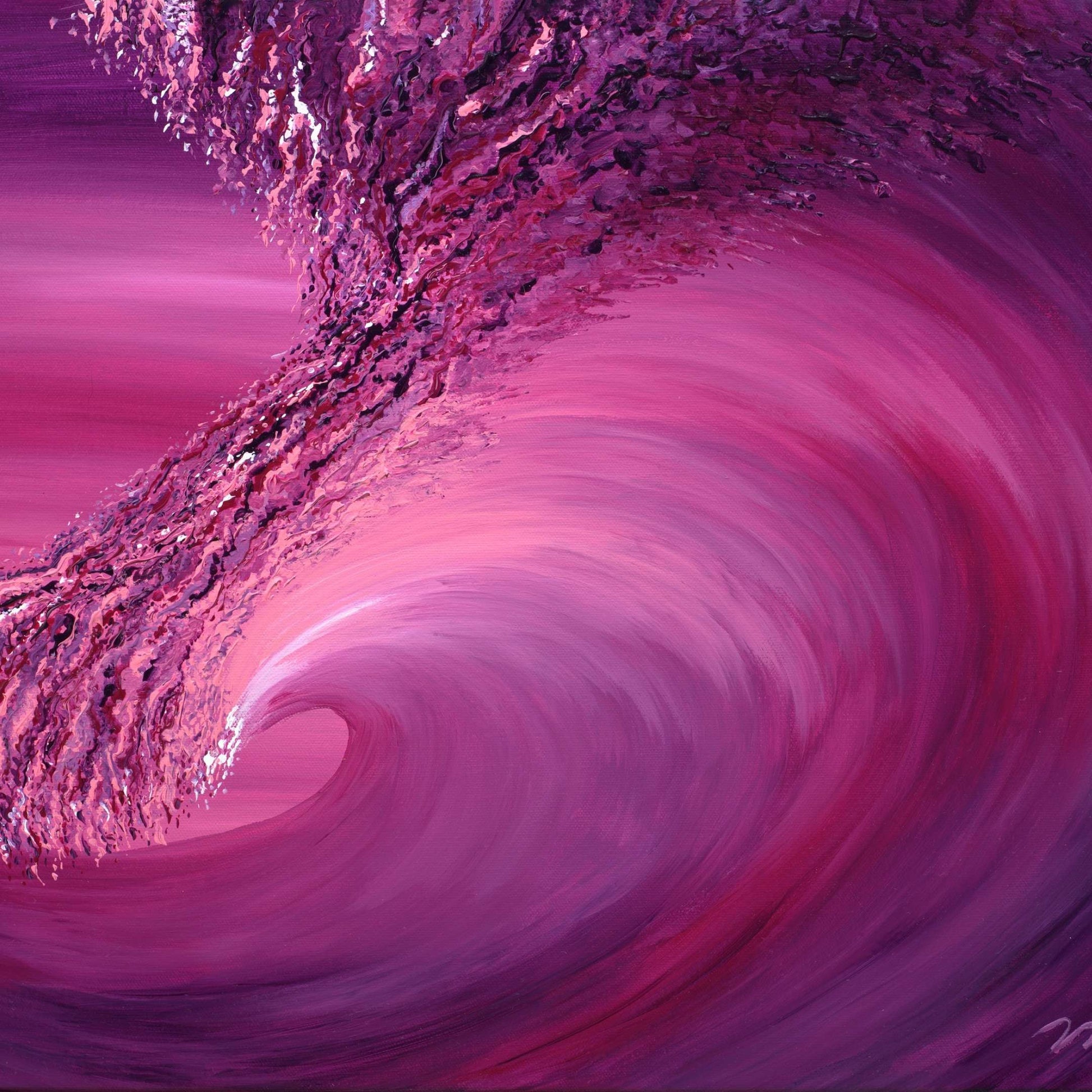 pink aesthetic ocean wave, pink ocean, beach house decor, surf art