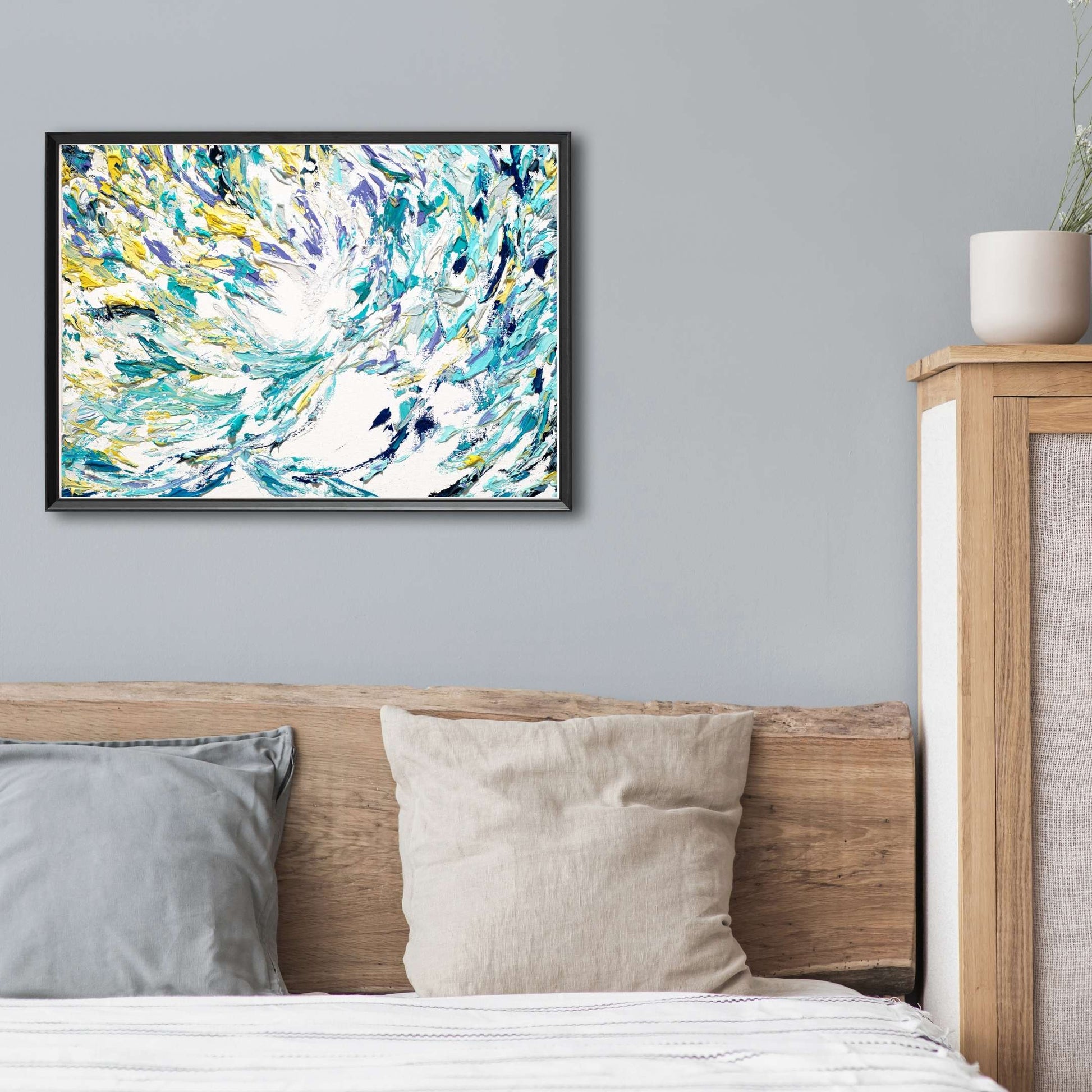 ocean art abstract, ocean abstract, healing art, blue abstract art, yellow home decor, meditation tools, meditation art, chakra art