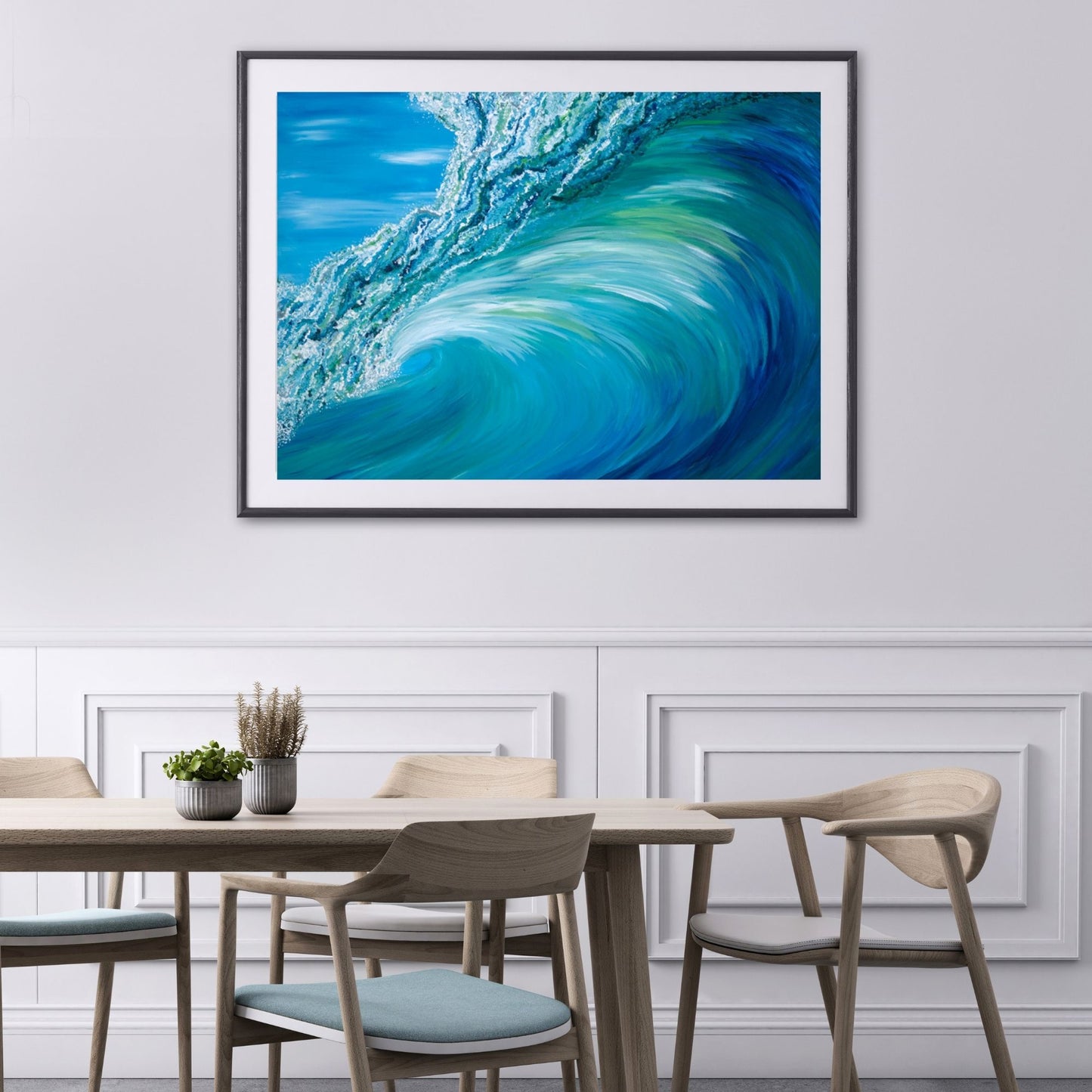 blue ocean wave signature Pipeline wave painting, blue ocean, hawaii art, surf art, art prints made in hawaii