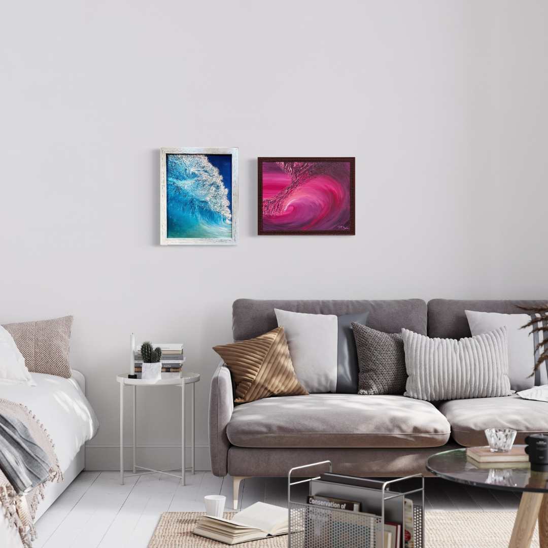 pink ocean, pink ocean decor, pink ocean art, purple art, surf art, kids room decor, pink aesthetic, hawaii aesthetic art
